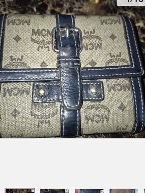 MCM Blue Trim Logo Canvas  Wallet